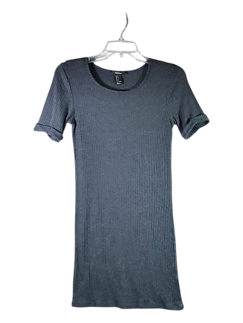 Sleek Gray Ribbed Short Sleeve Mini Dress S